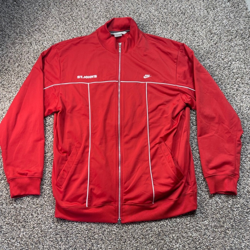 Vintage Nike Men's XL St Johns Track Jacket Red Full Zip Athletic‎ Swoosh Logo